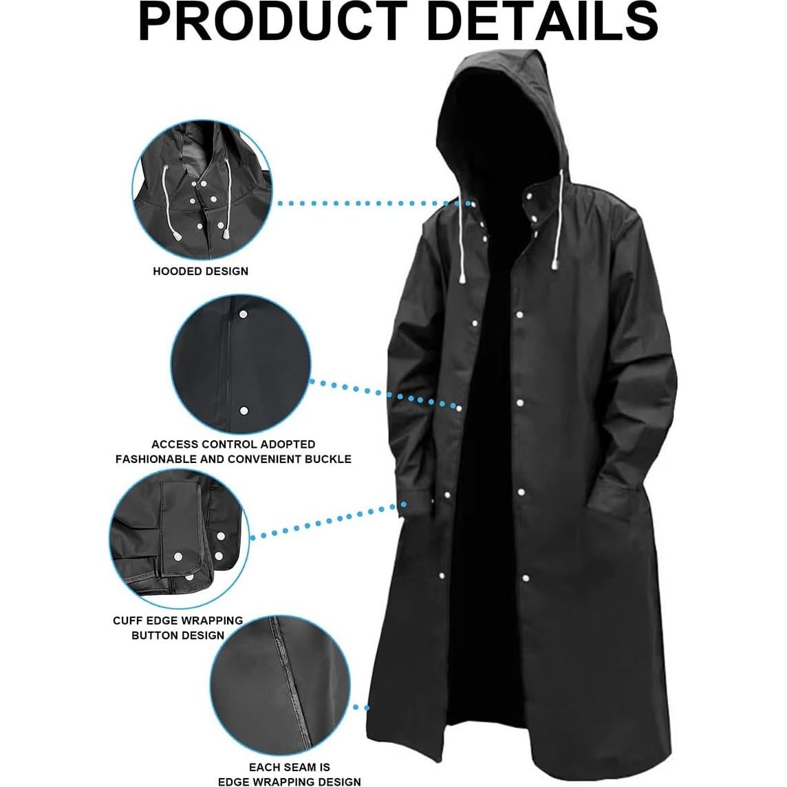 Abrigo de Lluvia Reutilizable EVA Negro XXL para Hombre