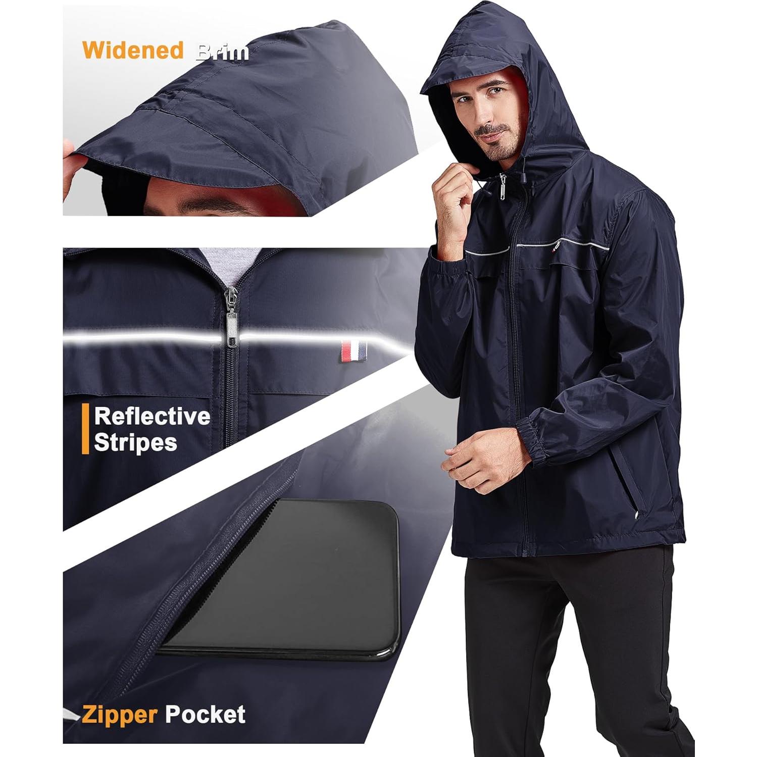 Chaqueta de Lluvia Impermeable para Hombres - Ligera y Transpirable