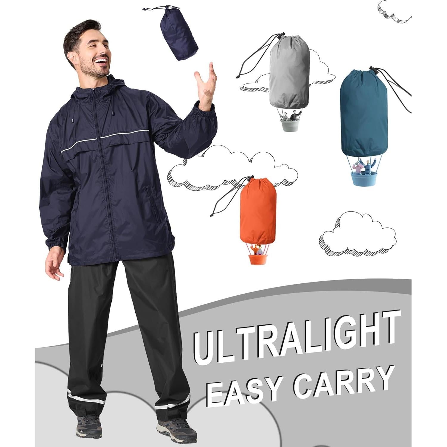 Chaqueta de Lluvia Impermeable para Hombres - Ligera y Transpirable
