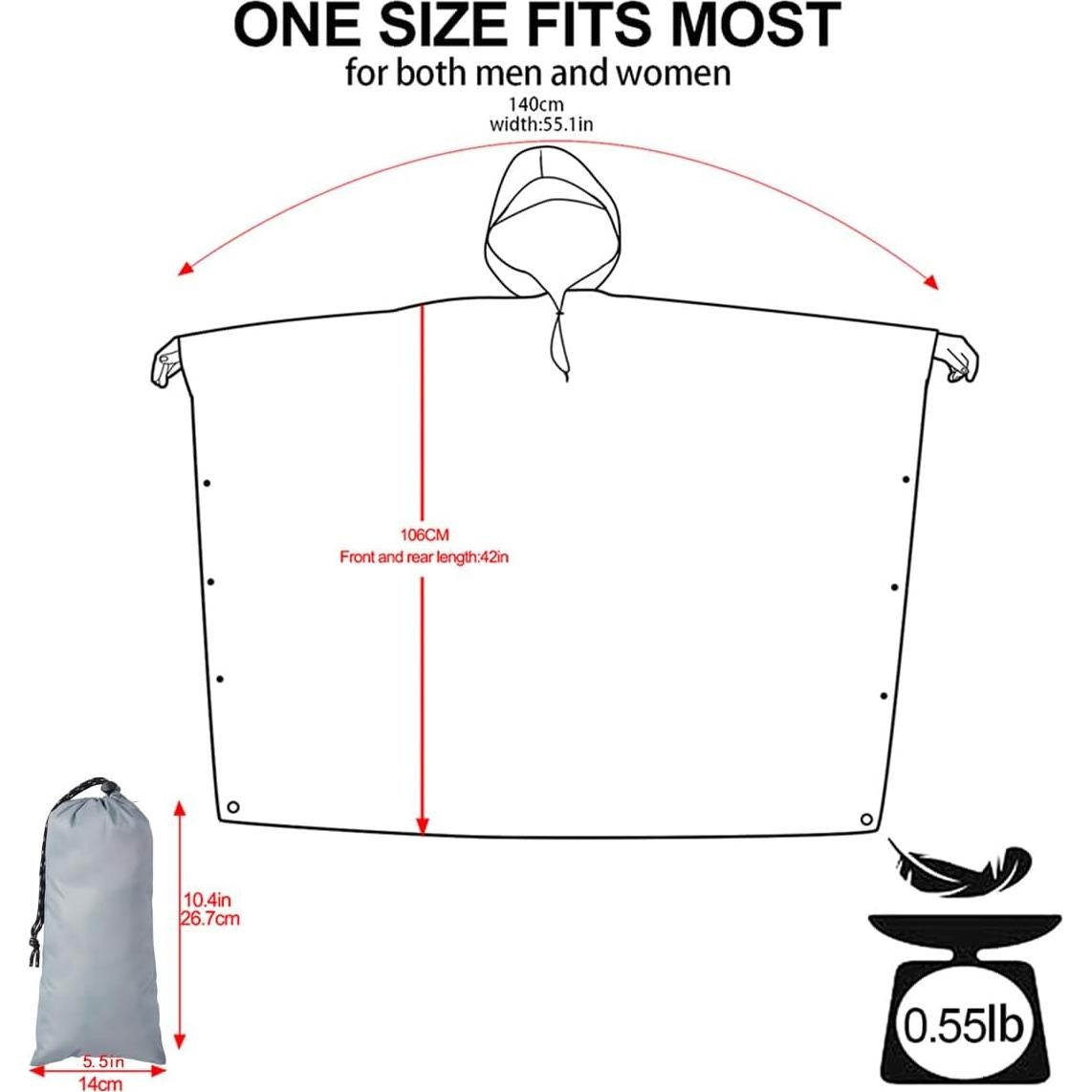 Poncho de Lluvia Impermeable POWINSUN Talla Única Gris Gradiente