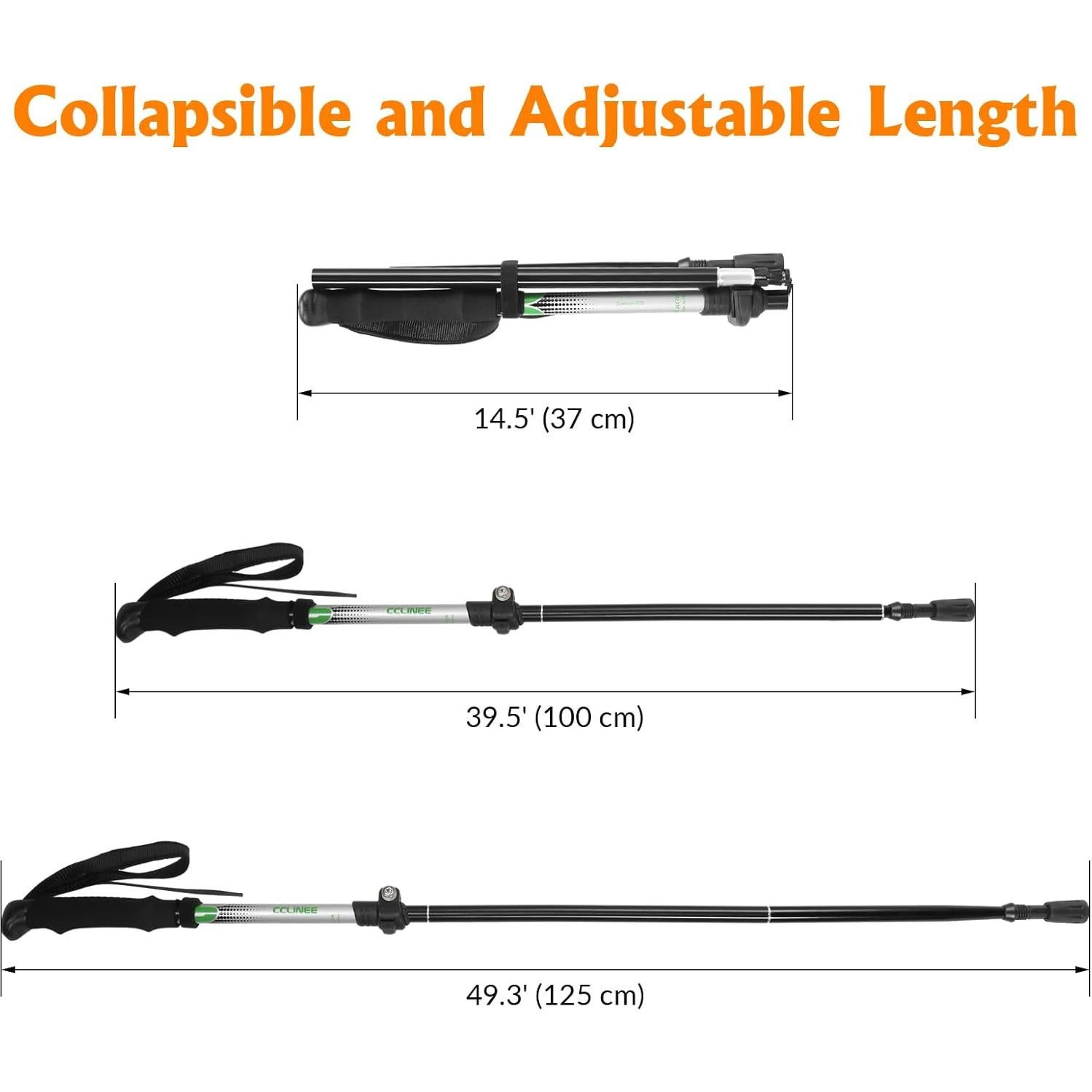 Bastón de Senderismo Plegable CLINE 135 cm Aluminio Negro