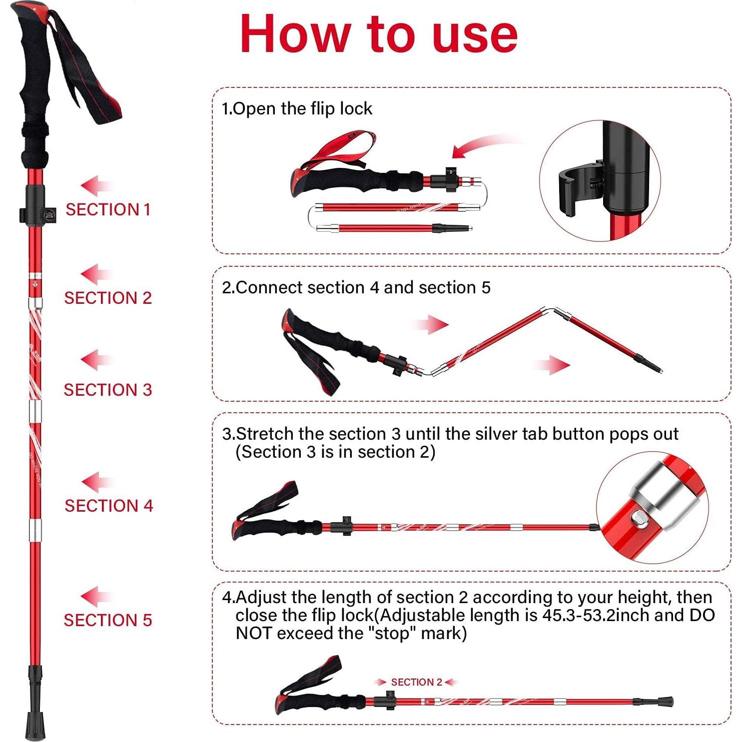 Bastones de Senderismo Plegables BISINNA Aluminio 95-110cm - 2 Piezas