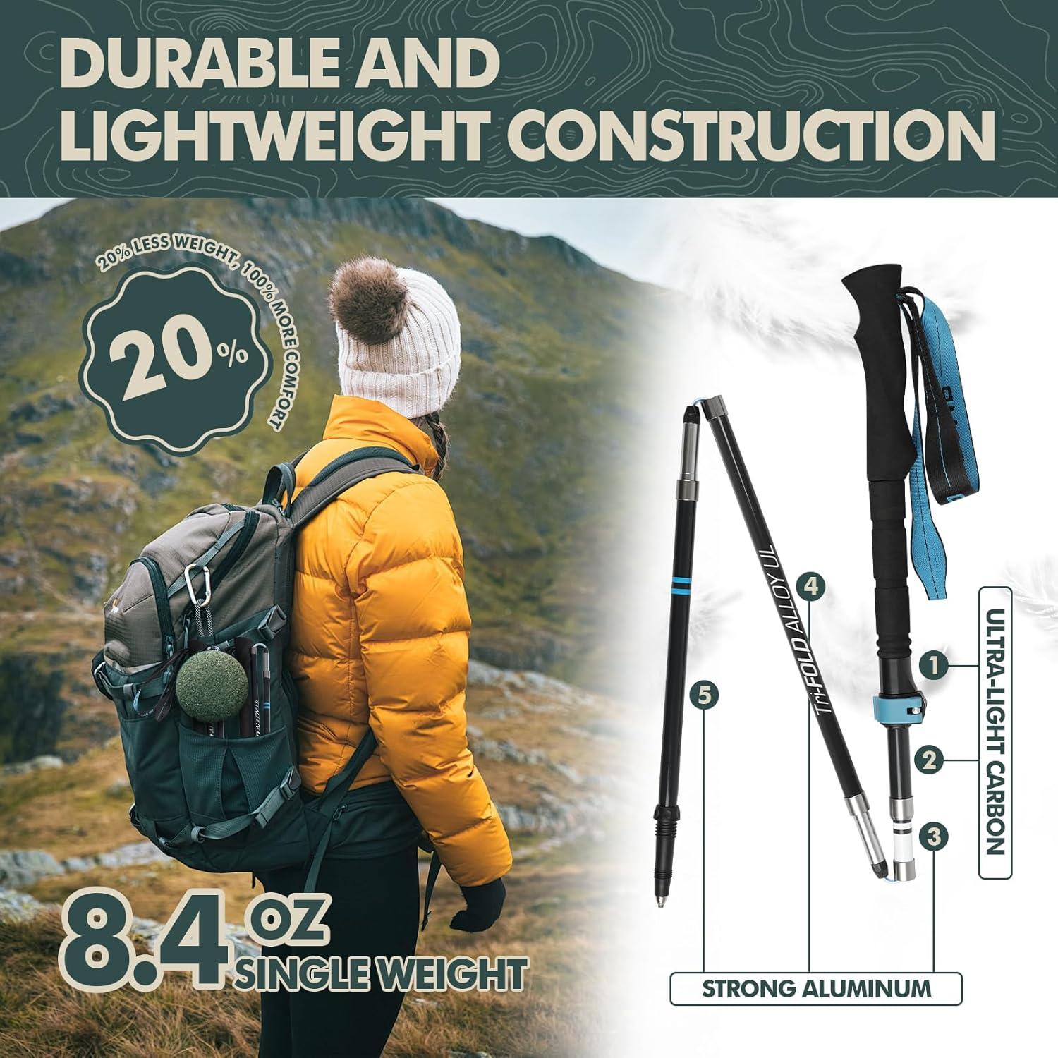 Bastones de Senderismo Plegables GPTCAMP Carbono-Aluminio 2pcs