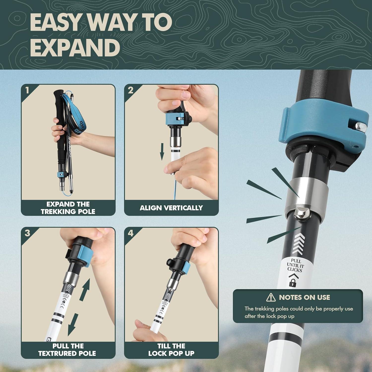 Bastones de Senderismo Plegables GPTCAMP Carbono-Aluminio 2pcs