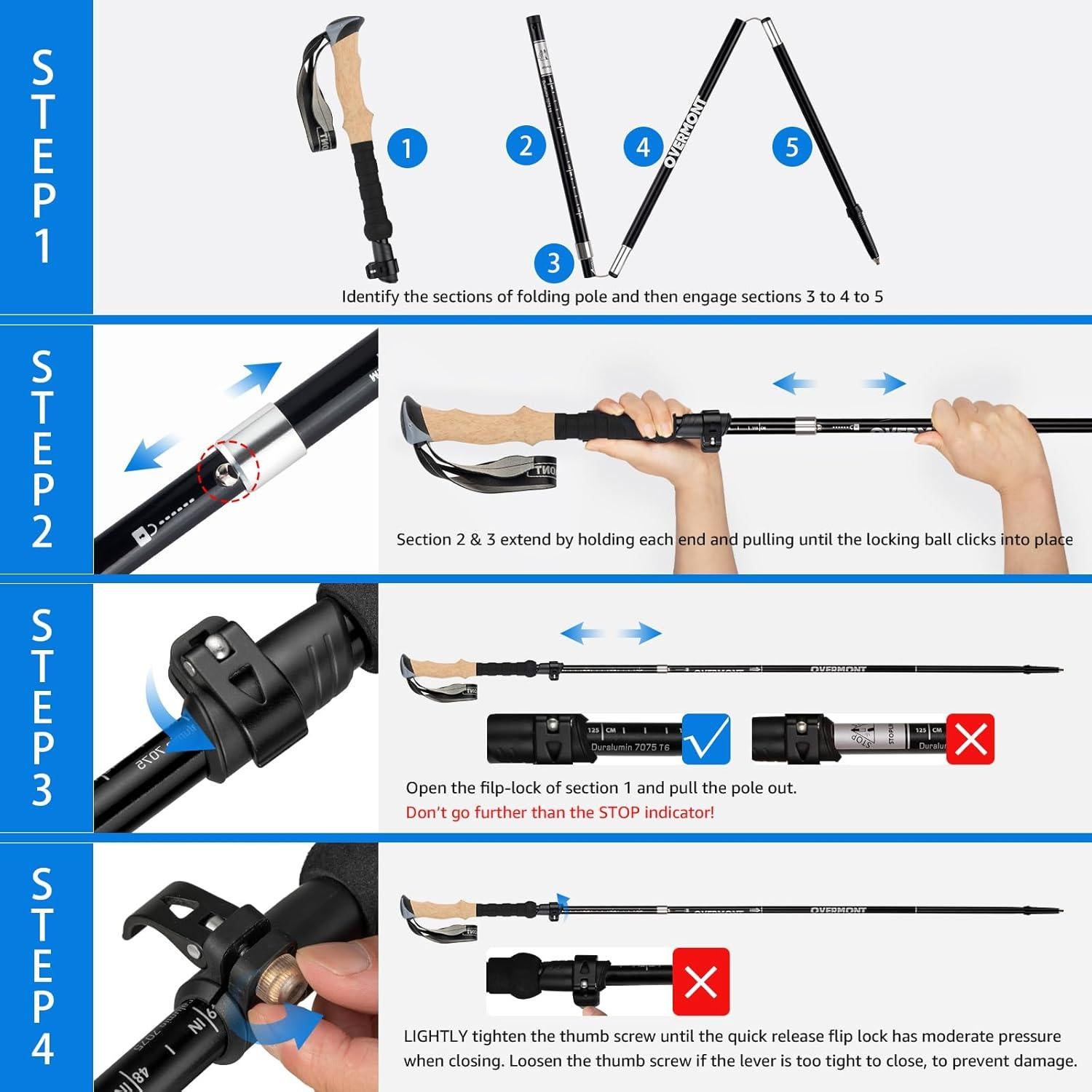 Bastones de Senderismo Plegables Overmont de Aluminio 7075 - Set de 2