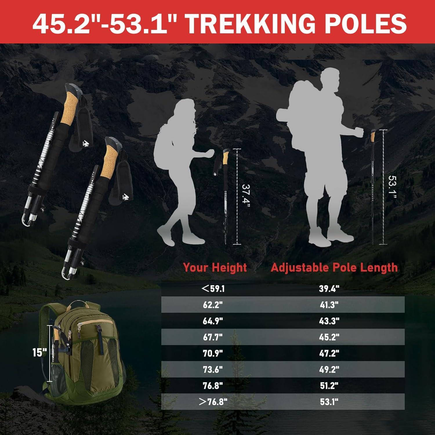 Bastones de Senderismo Plegables AYAMAYA Aluminio 7075 114.8-135 cm