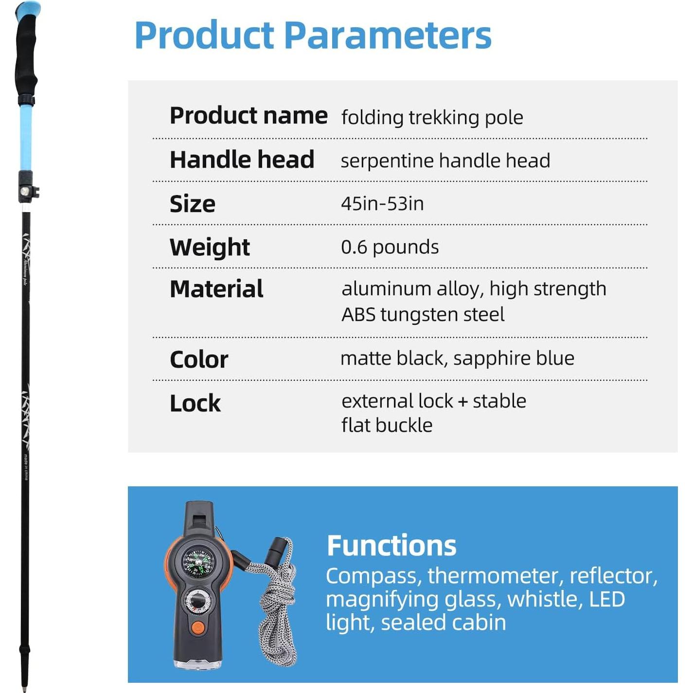 Bastones de Trekking Plegables Asjdzy con Brújula - 104 cm