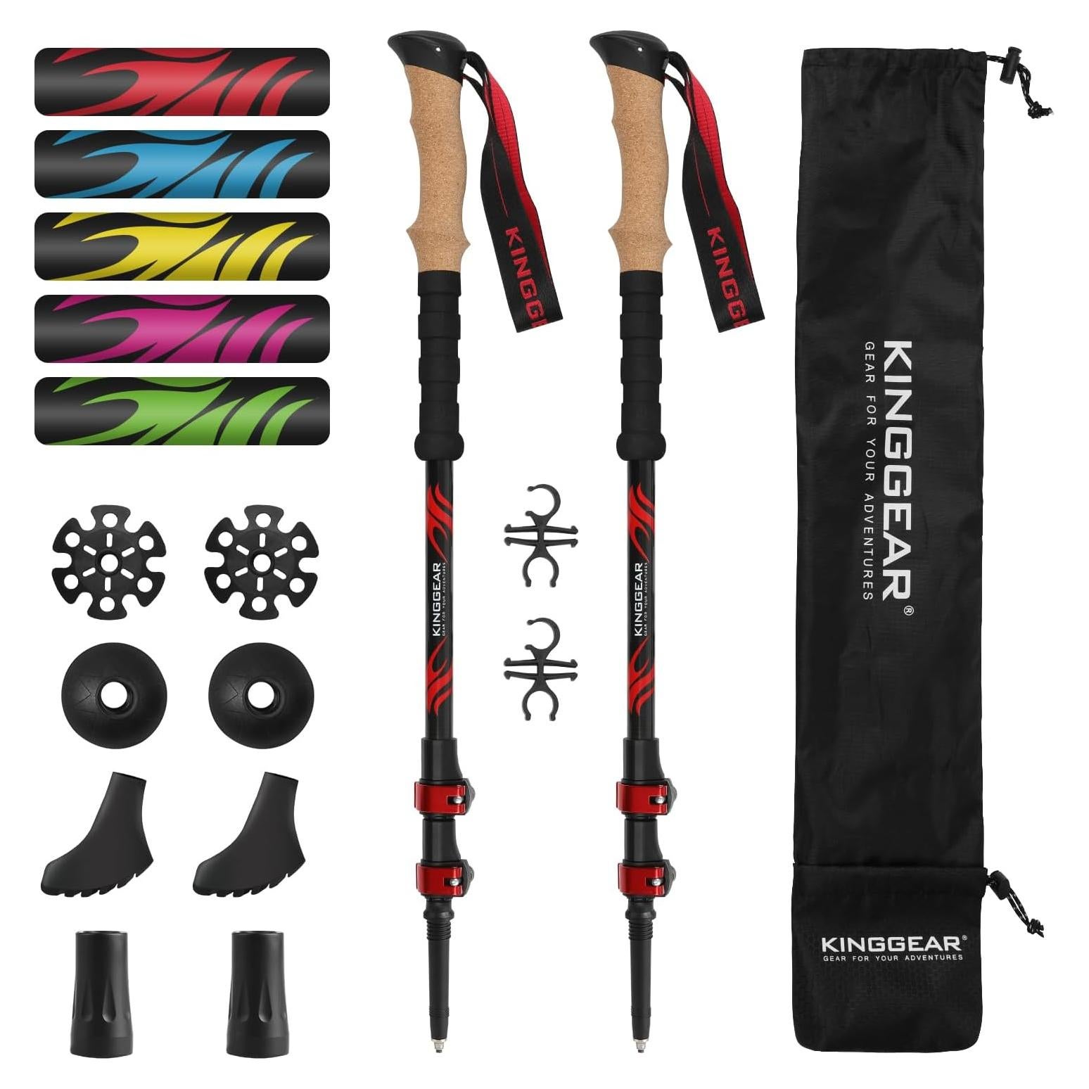 Bastones de Senderismo KINGGEAR de Fibra de Carbono Telescópicos