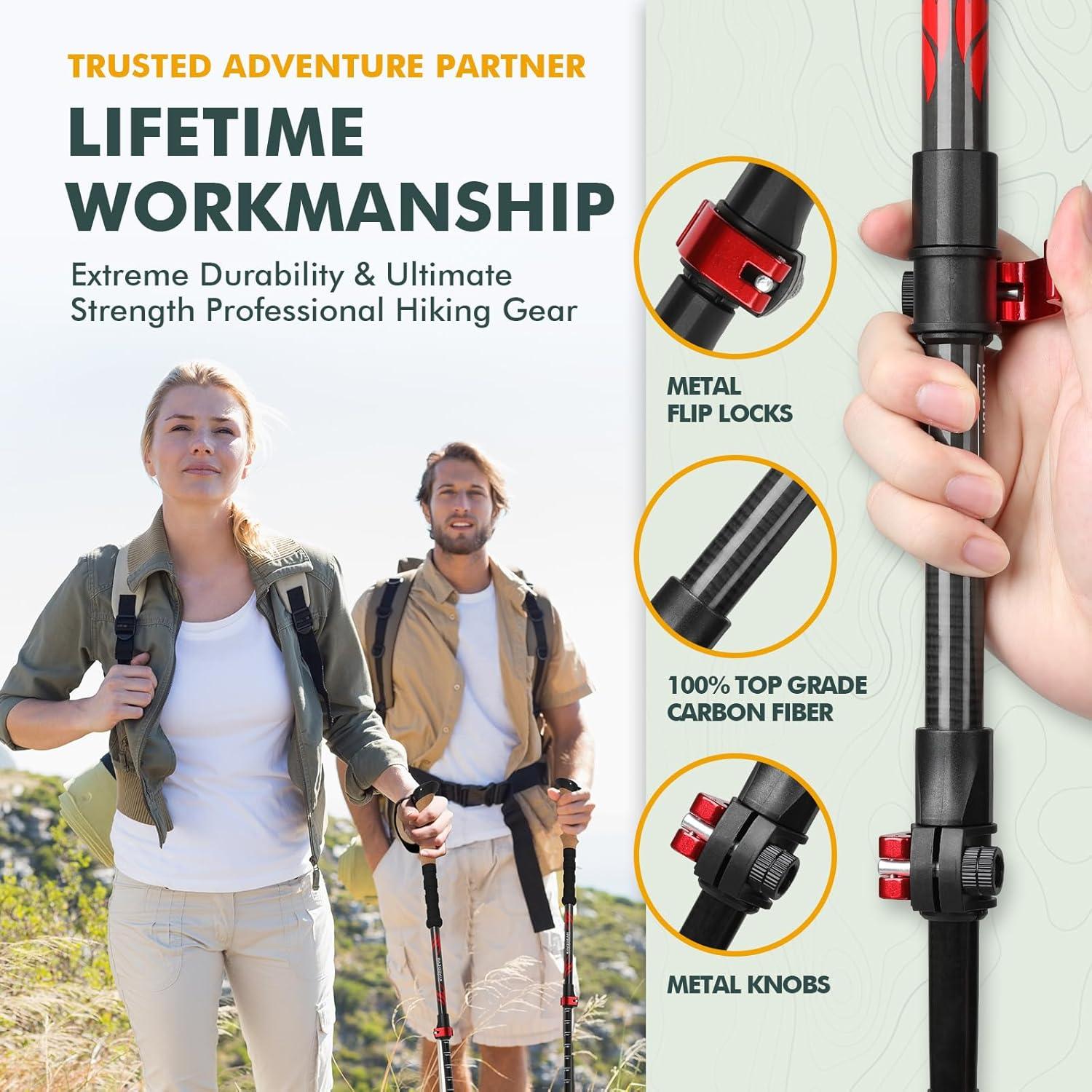 Bastones de Senderismo KINGGEAR de Fibra de Carbono Telescópicos