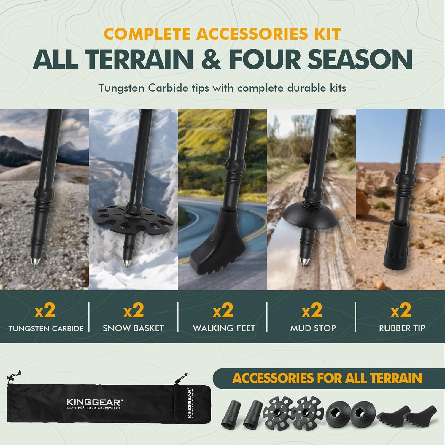 Bastones de Senderismo KINGGEAR de Fibra de Carbono Telescópicos