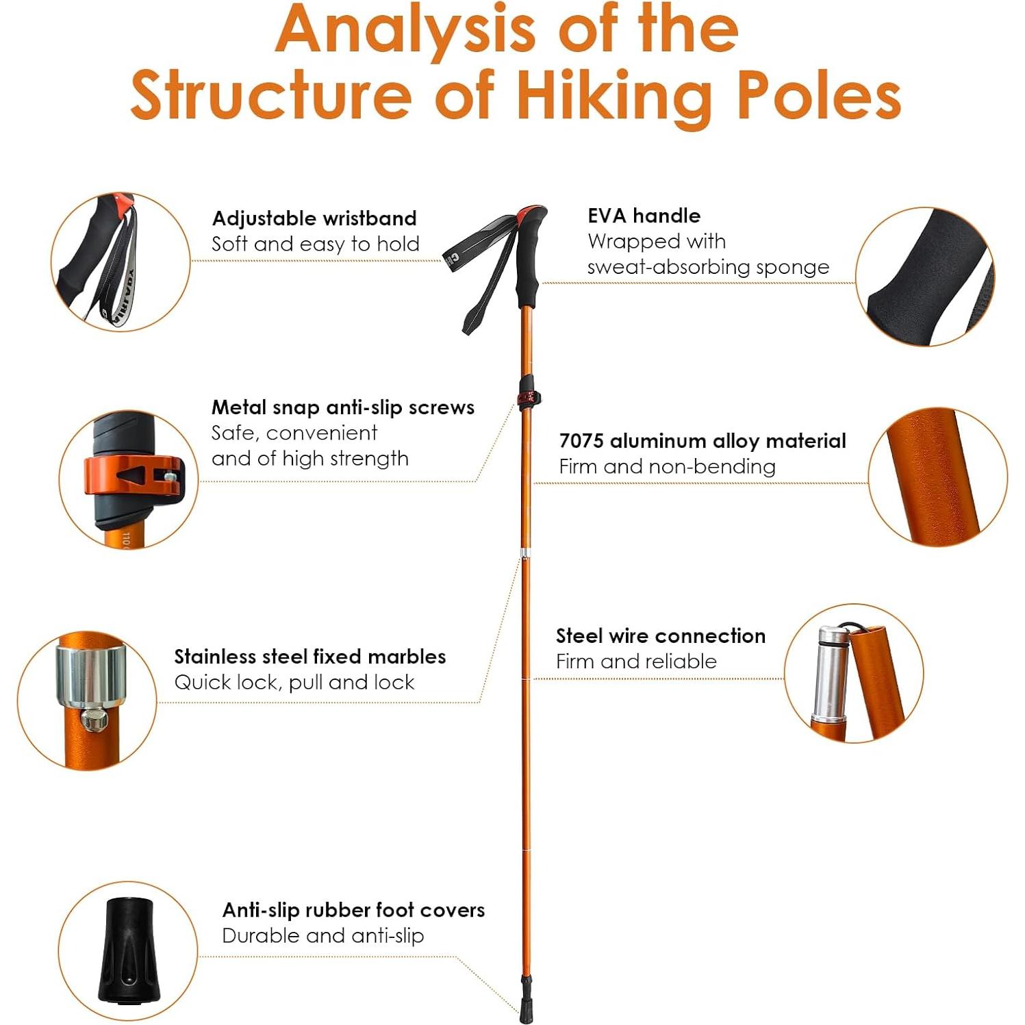 Bastones de Senderismo Plegables Genérico Aluminio 110 cm Naranja