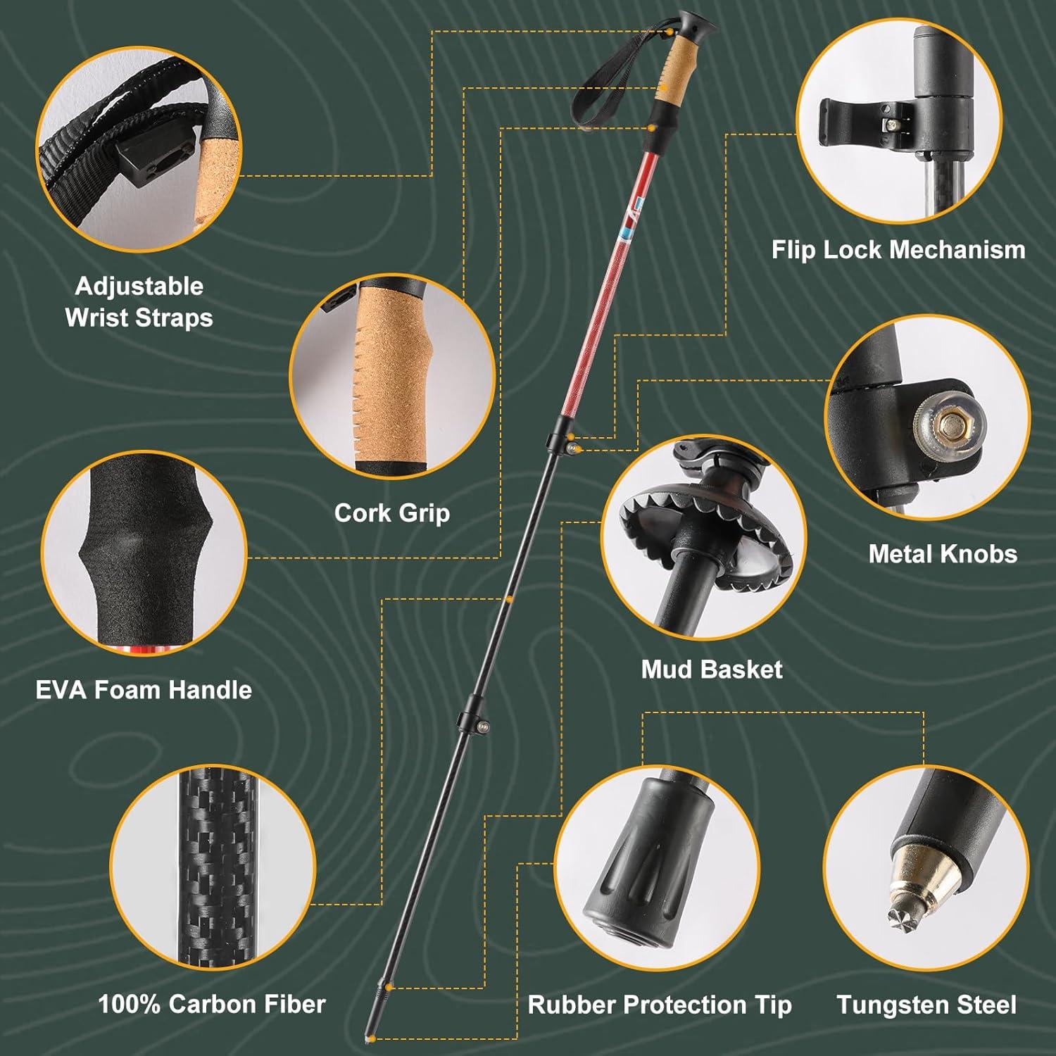 Bastones de Trekking HXE de Fibra de Carbono Ajustables 2 Piezas