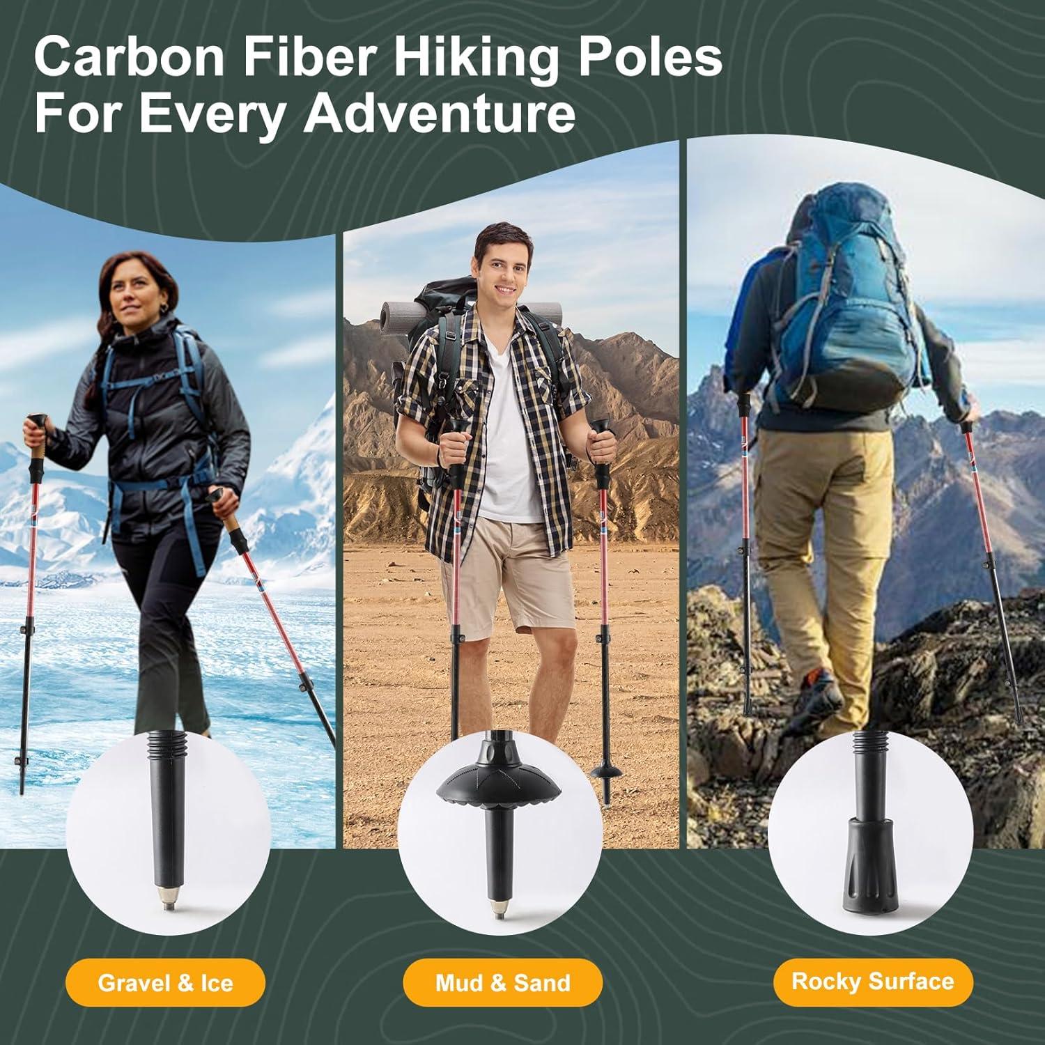 Bastones de Trekking HXE de Fibra de Carbono Ajustables 2 Piezas