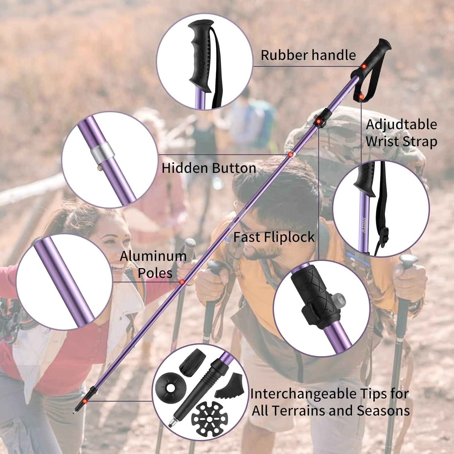 Bastones de Trekking AISUNOUTDOOR Aluminio Plegables 130 cm