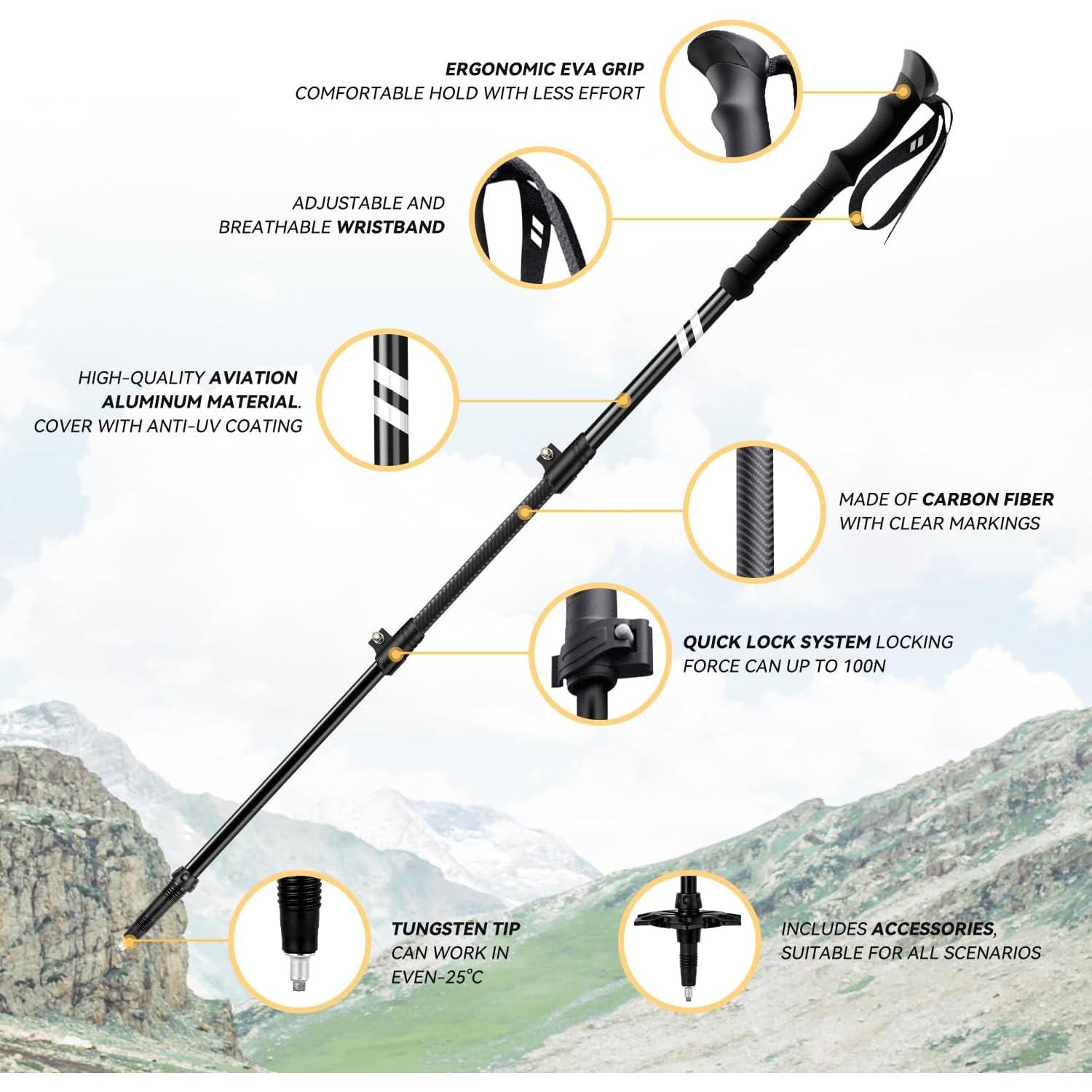 Bastones de Senderismo Plegables TWSITTE 2 Unidades Ajustables