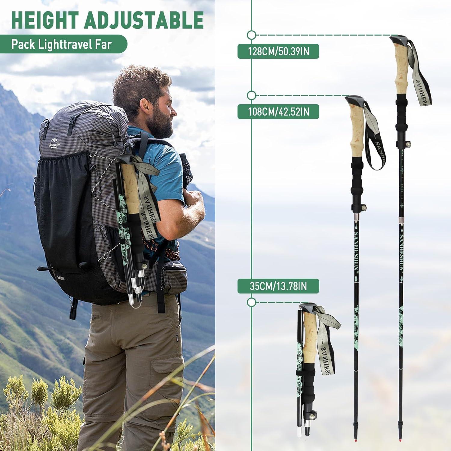 Bastones de Trekking Sanheshun 2 Pack Aluminio 128cm Ajustables