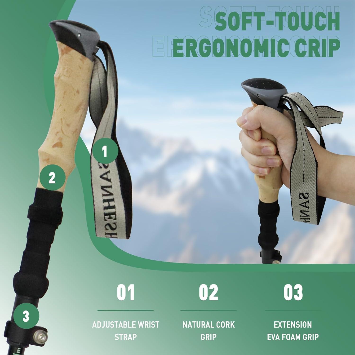 Bastones de Trekking Sanheshun 2 Pack Aluminio 128cm Ajustables