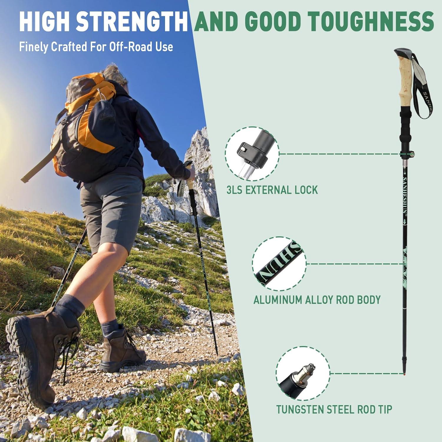 Bastones de Trekking Sanheshun 2 Pack Aluminio 128cm Ajustables