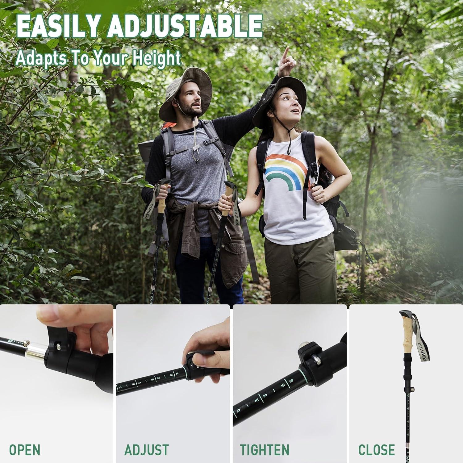 Bastones de Trekking Sanheshun 2 Pack Aluminio 128cm Ajustables