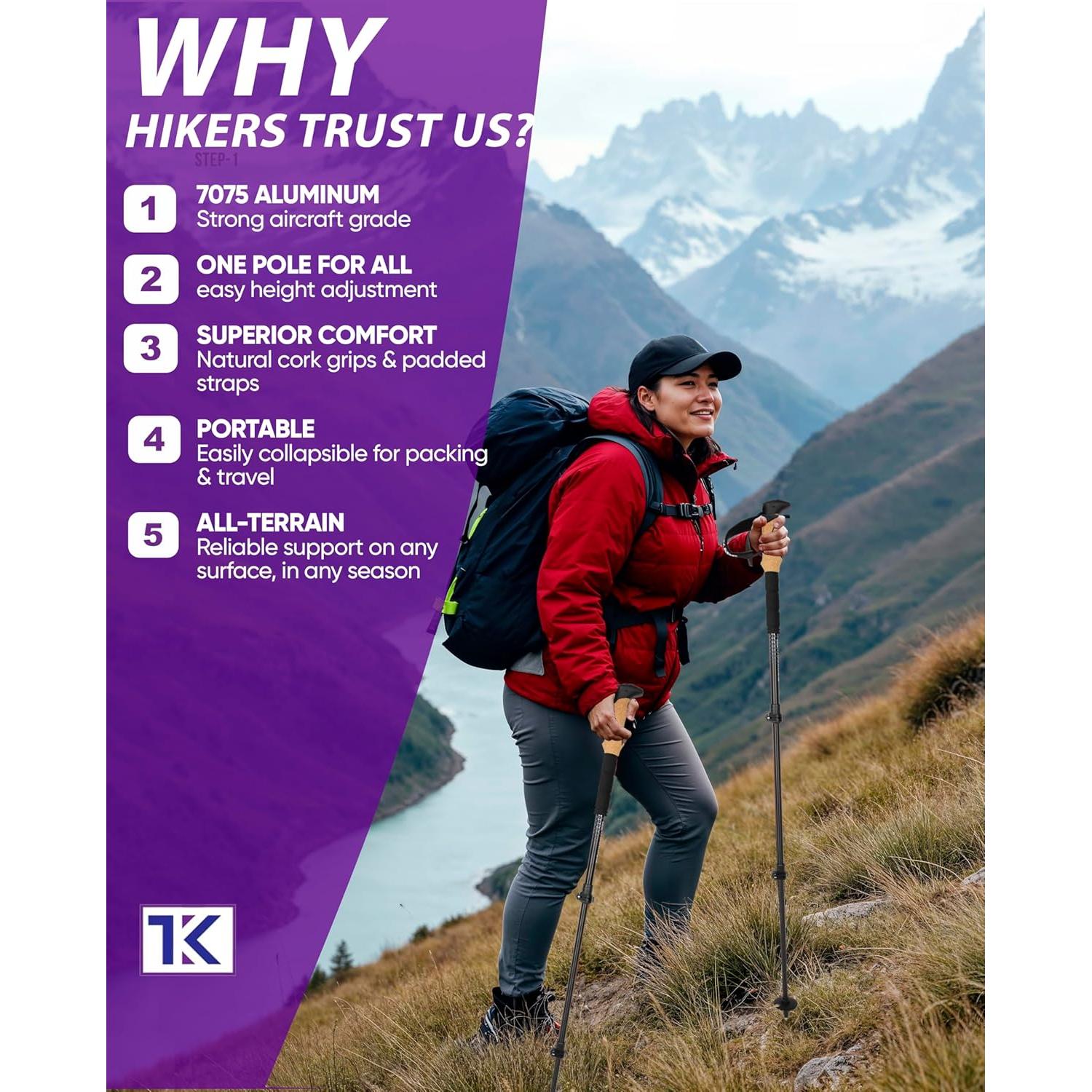 Bastones de Senderismo Plegables TITANKARE Elite 7075 Aluminio