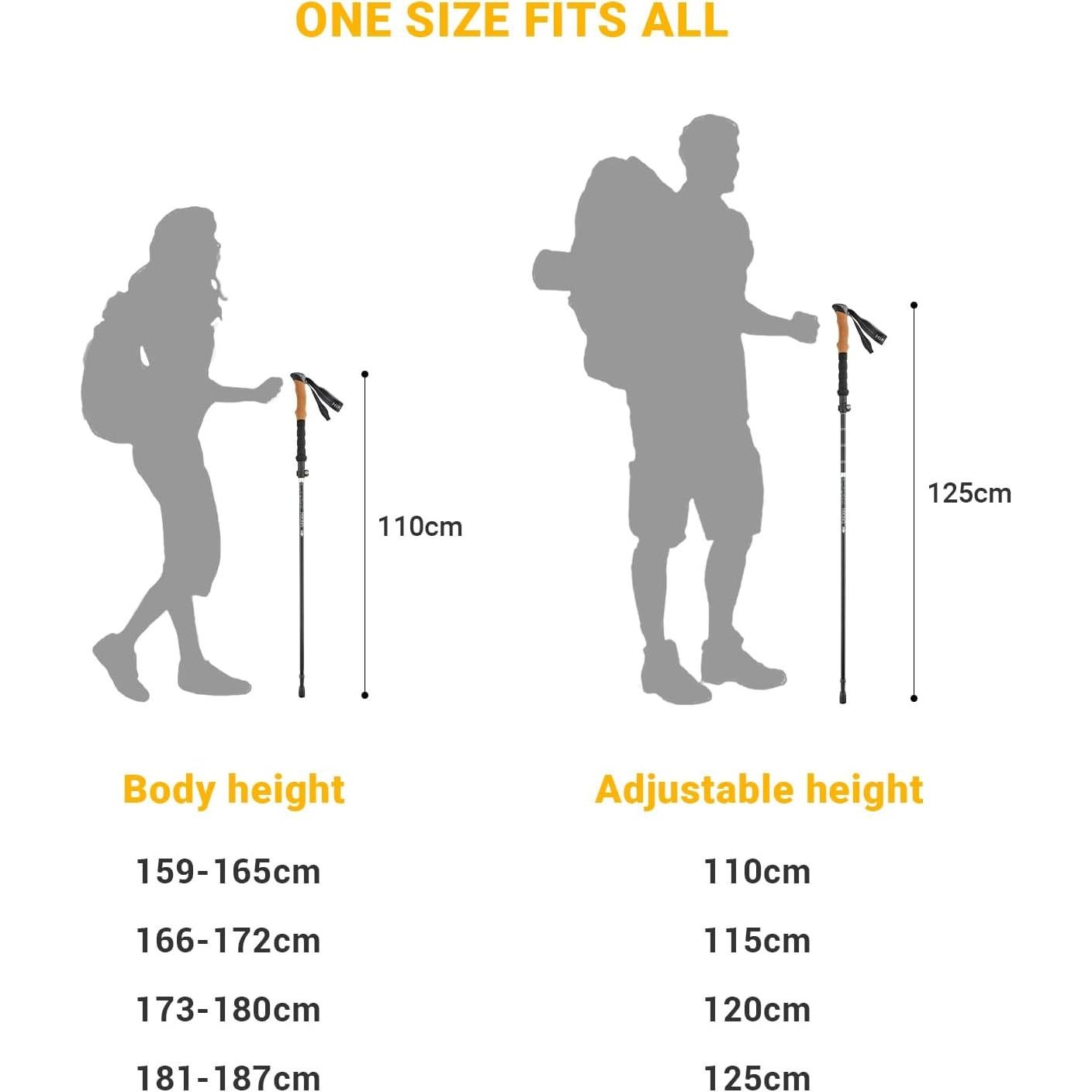 Bastones de Senderismo Plegables YETO Aluminio Ajustables 115-130cm