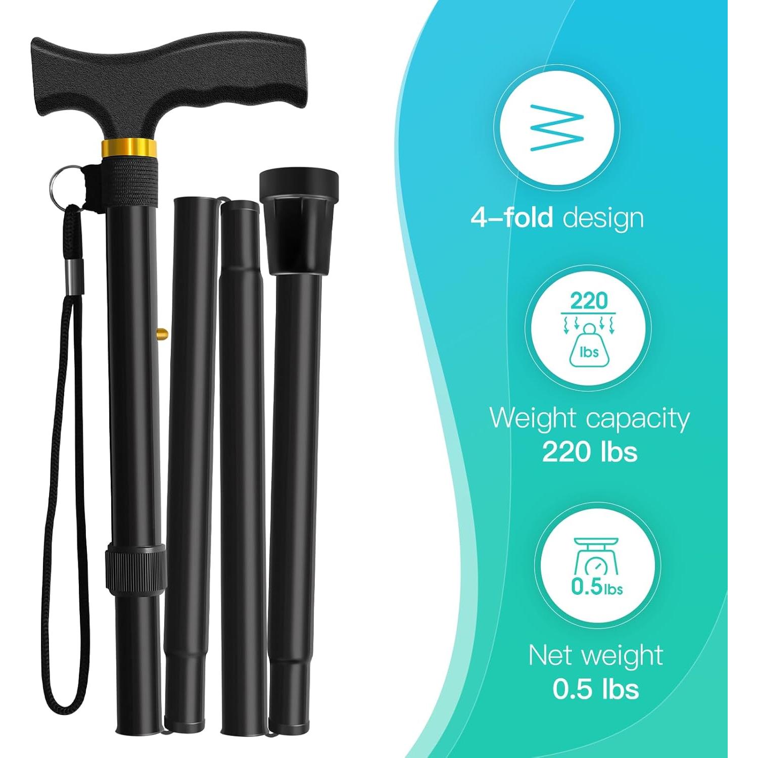 Bastón Plegable Akeoil Ajustable para Caminata - Negro