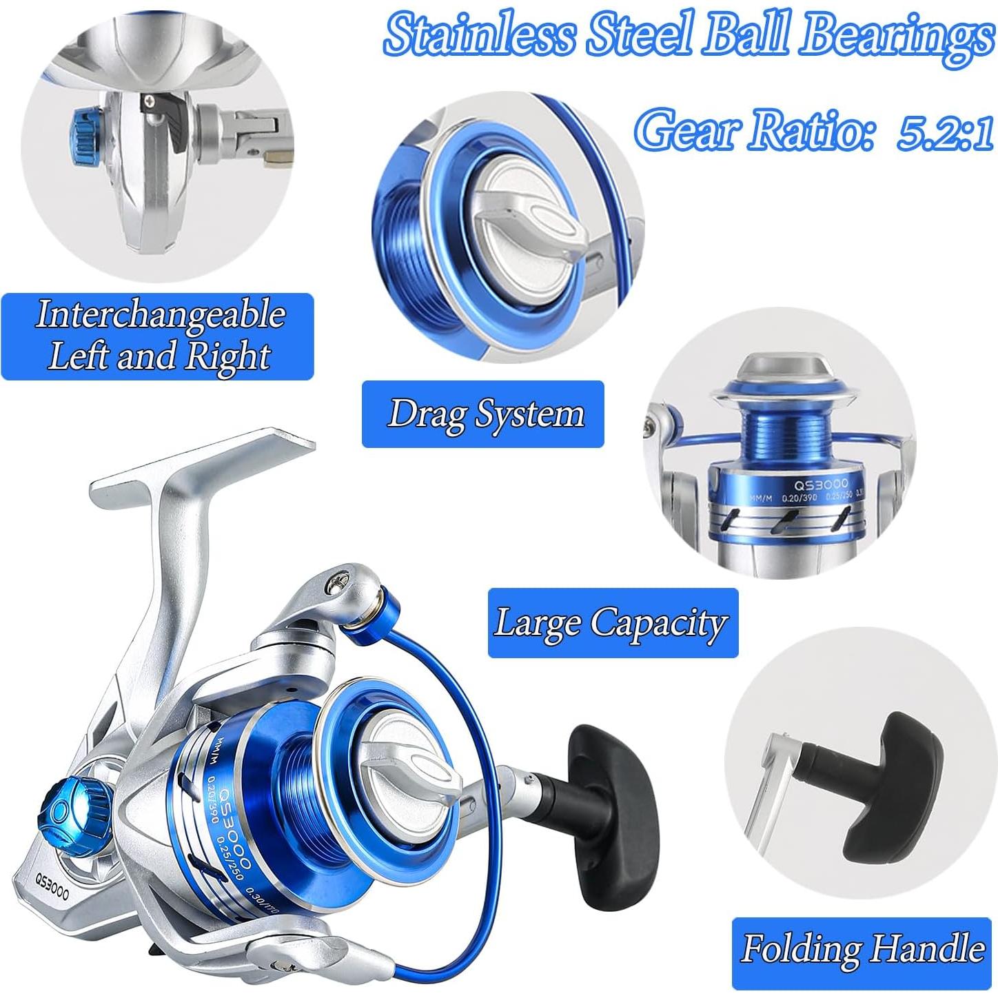 Combo de caña de pescar Tripquips 2.1m fibra de carbono