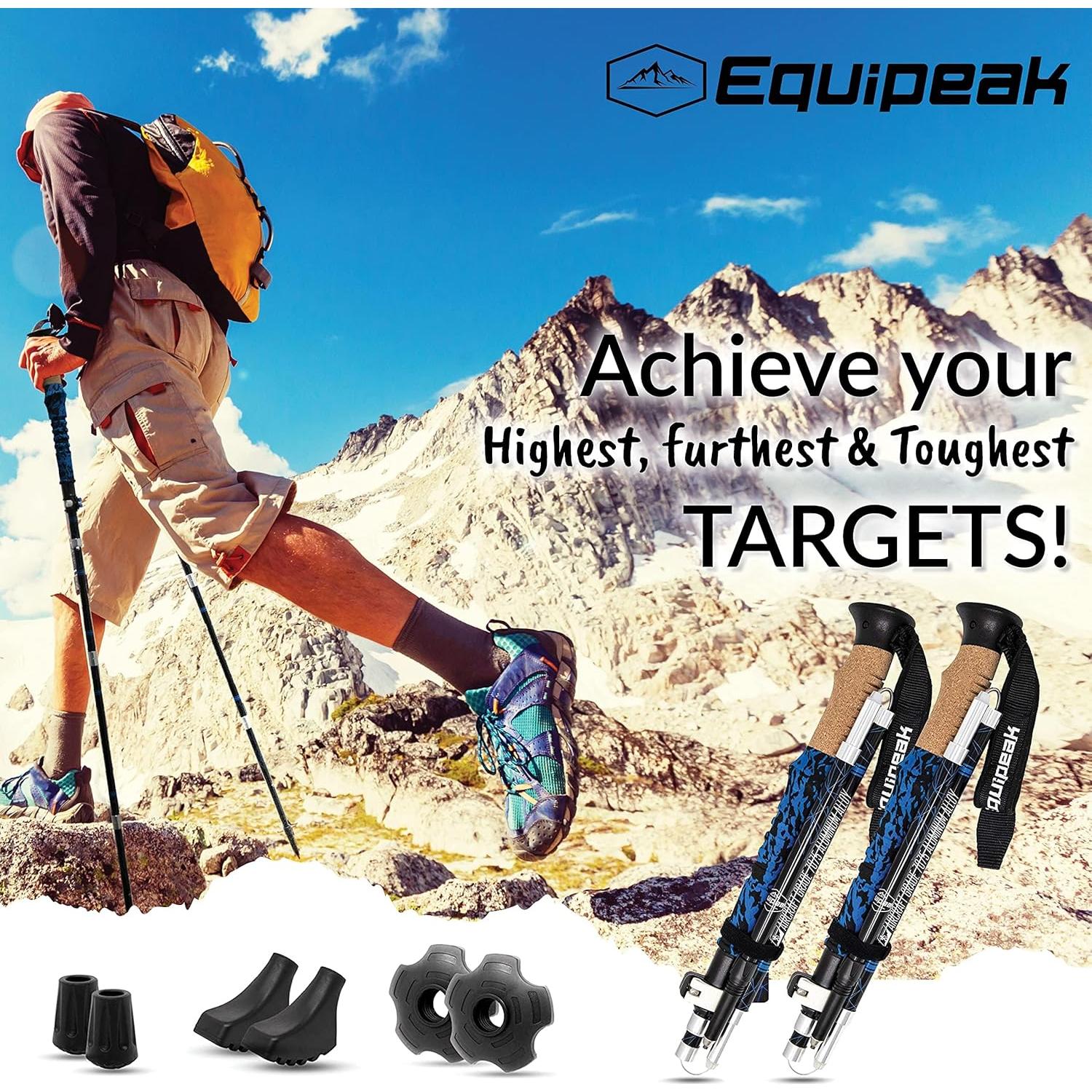 Bastones de Senderismo Plegables Equipeak 7075 Aluminio Azul