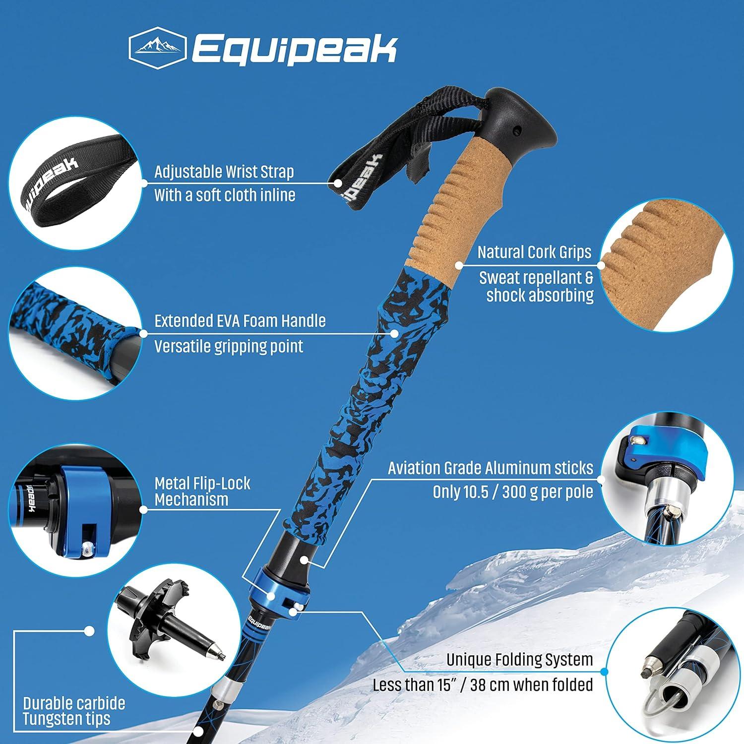 Bastones de Senderismo Plegables Equipeak 7075 Aluminio Azul