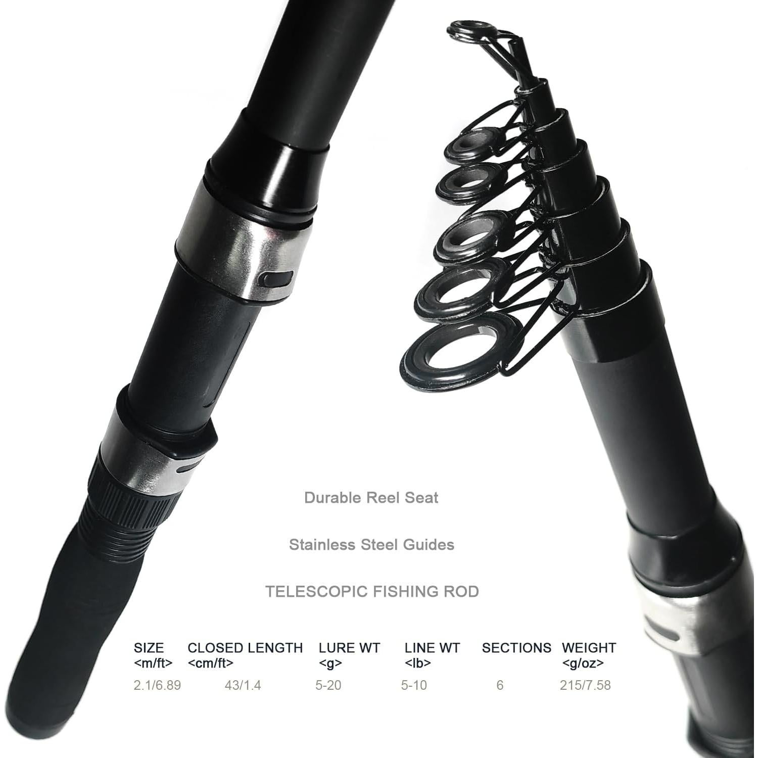 Combo de Caña de Pesca Telescópica LOEIBMIRY 2.1m con Carretes