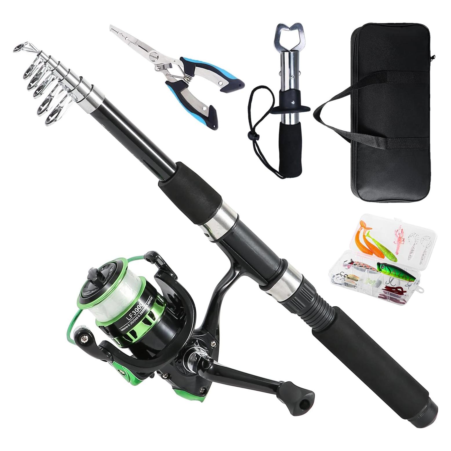 Caña de Pesca Telescópica Tripquips 2.1m con Carrete y Accesorios