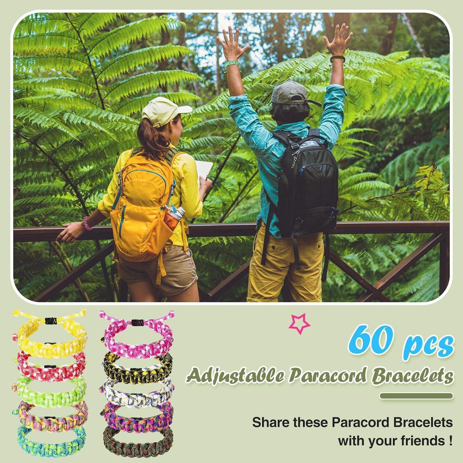 Crowye 60 Pulseras de Paracord Camo Ajustables para Supervivencia