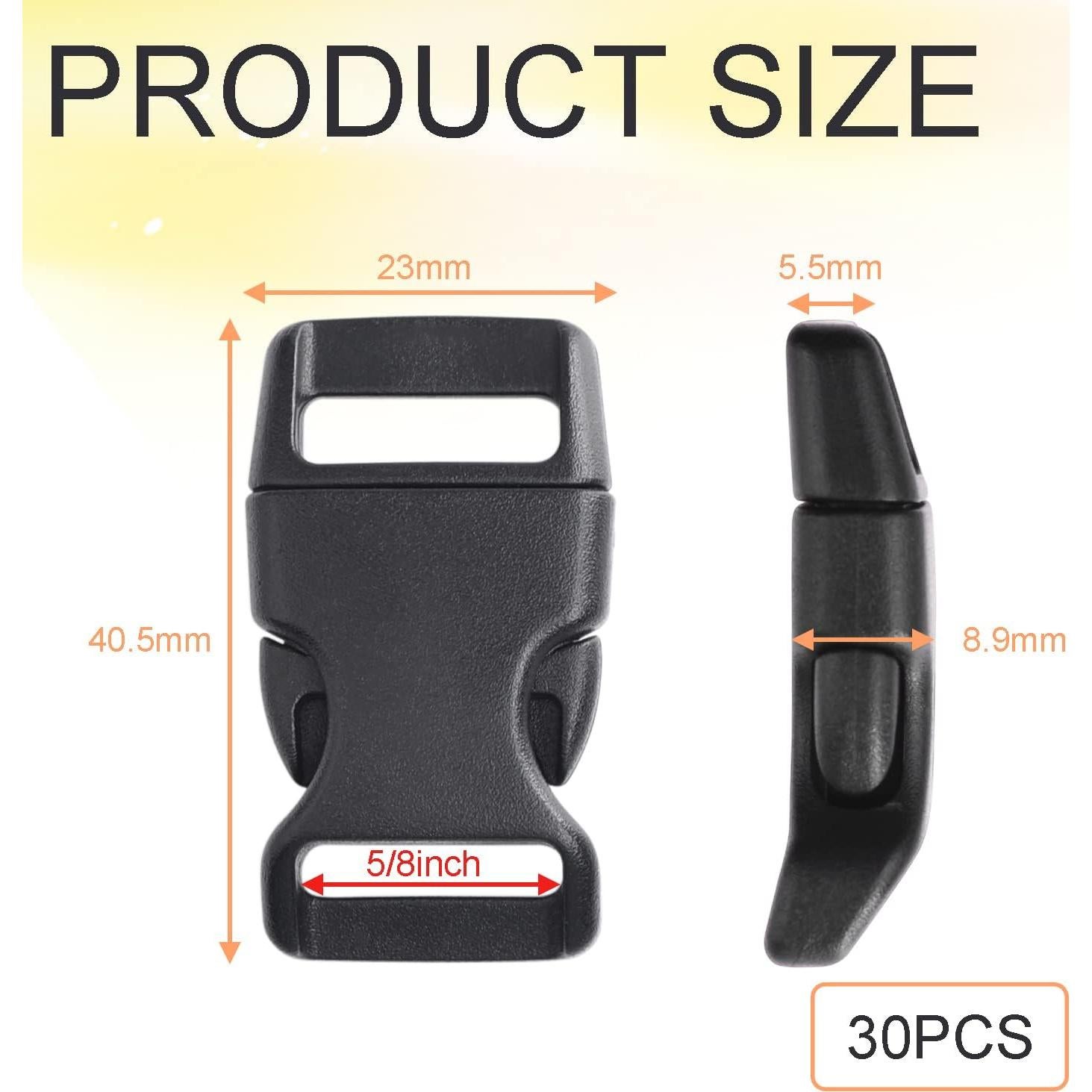 30 Hebillas de Pulsera de Paracord 16mm FLC103-B Negro