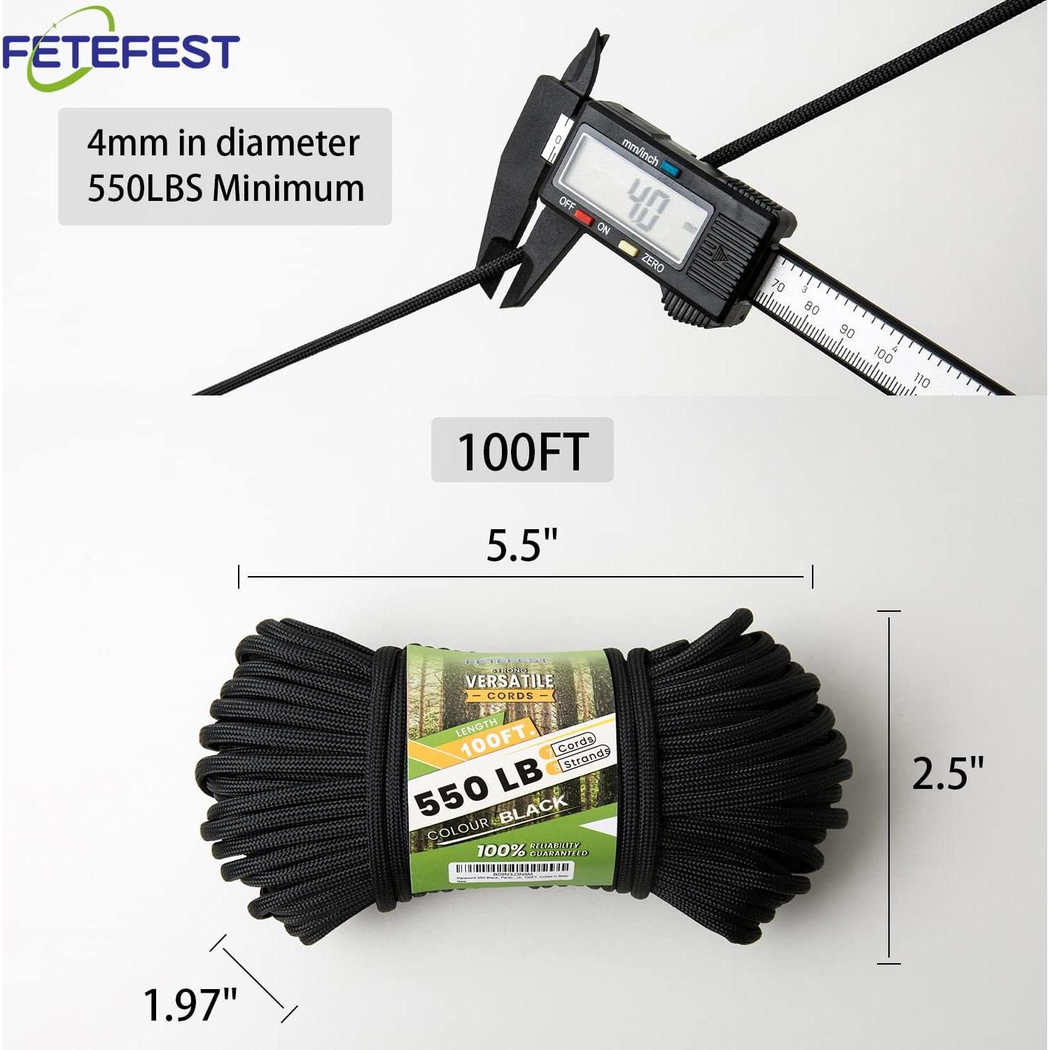 Cuerda Paracord 550 Fetefest 30.48M Nylon Resistente Negro