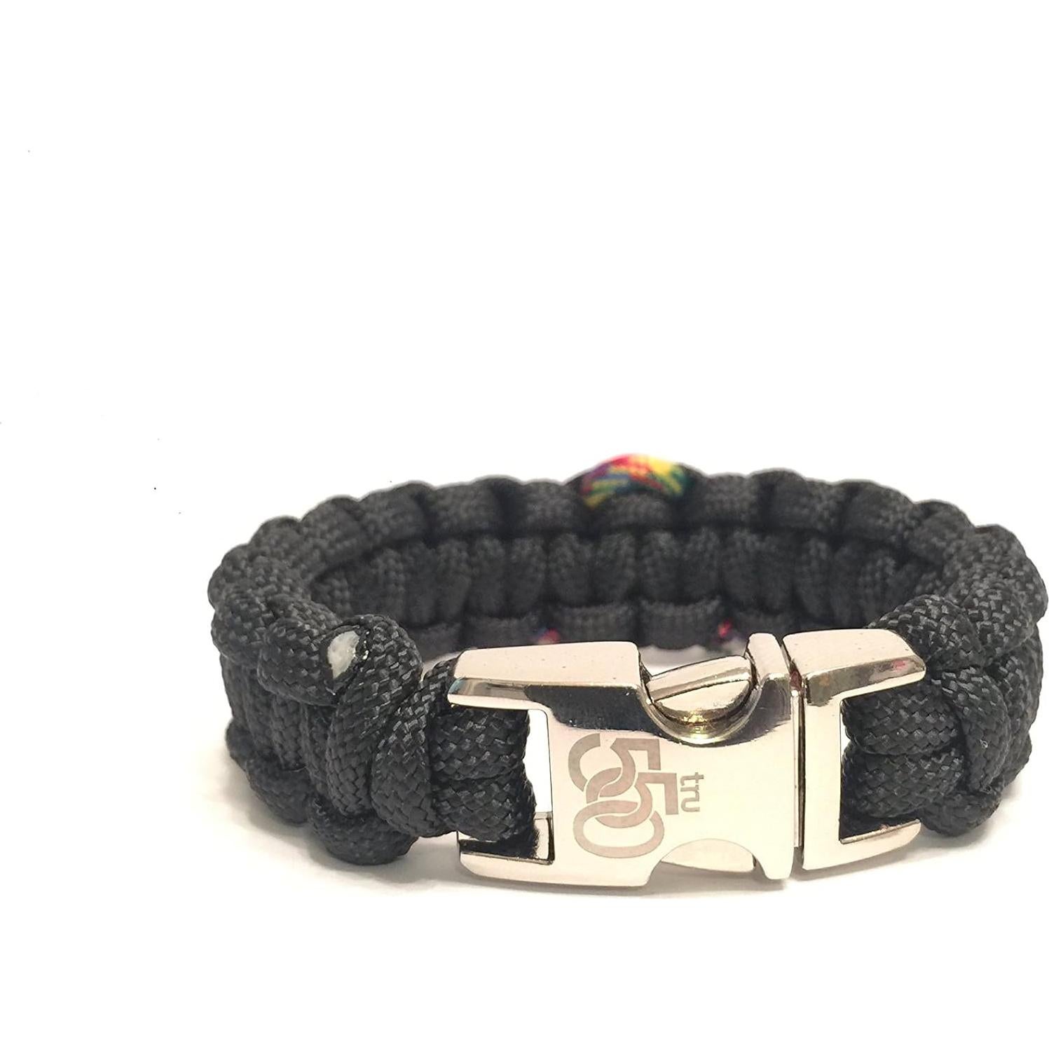 Pulsera de Paracord Negra Tru550 con Cinta de Autismo 19.05 cm
