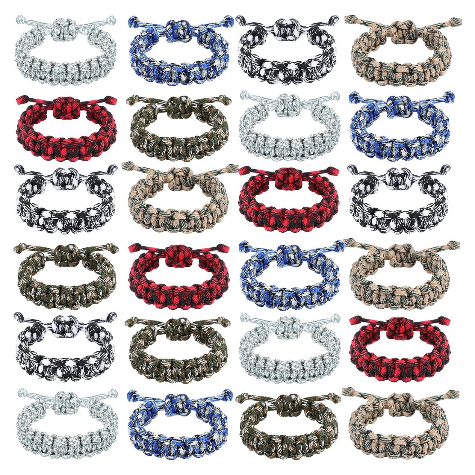 Bonuci 24 Pulseras de Paracord Ajustables para Supervivencia
