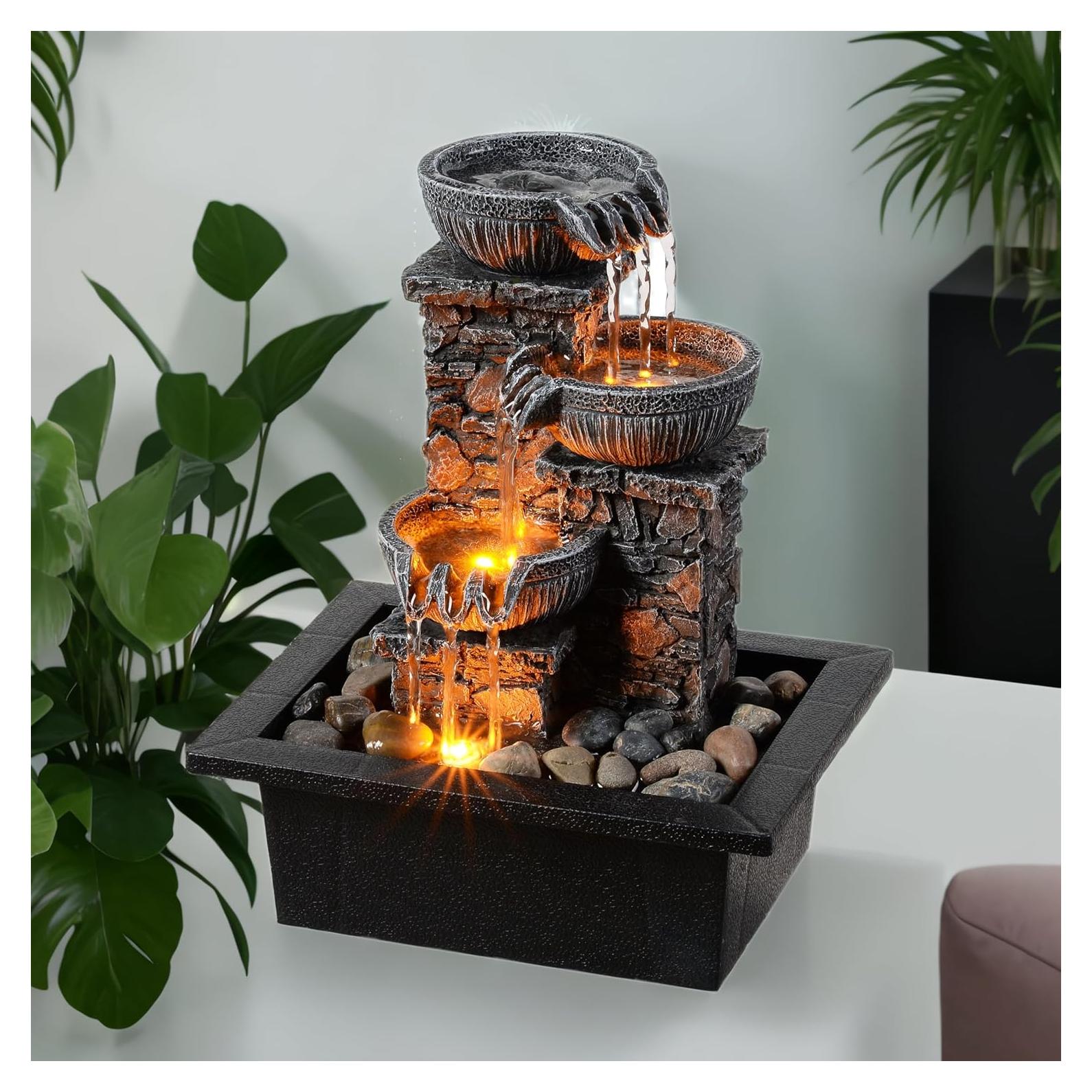 Fuente de Mesa Kalona 3 Cuencos con Luz LED y Sonido de Agua