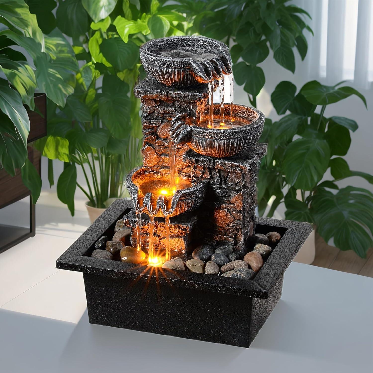 Fuente de Mesa Kalona 3 Cuencos con Luz LED y Sonido de Agua