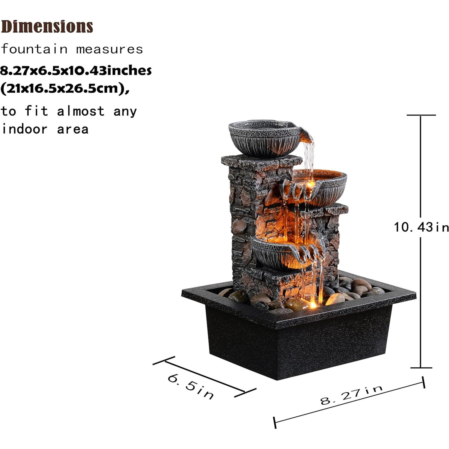 Fuente de Mesa Kalona 3 Cuencos con Luz LED y Sonido de Agua