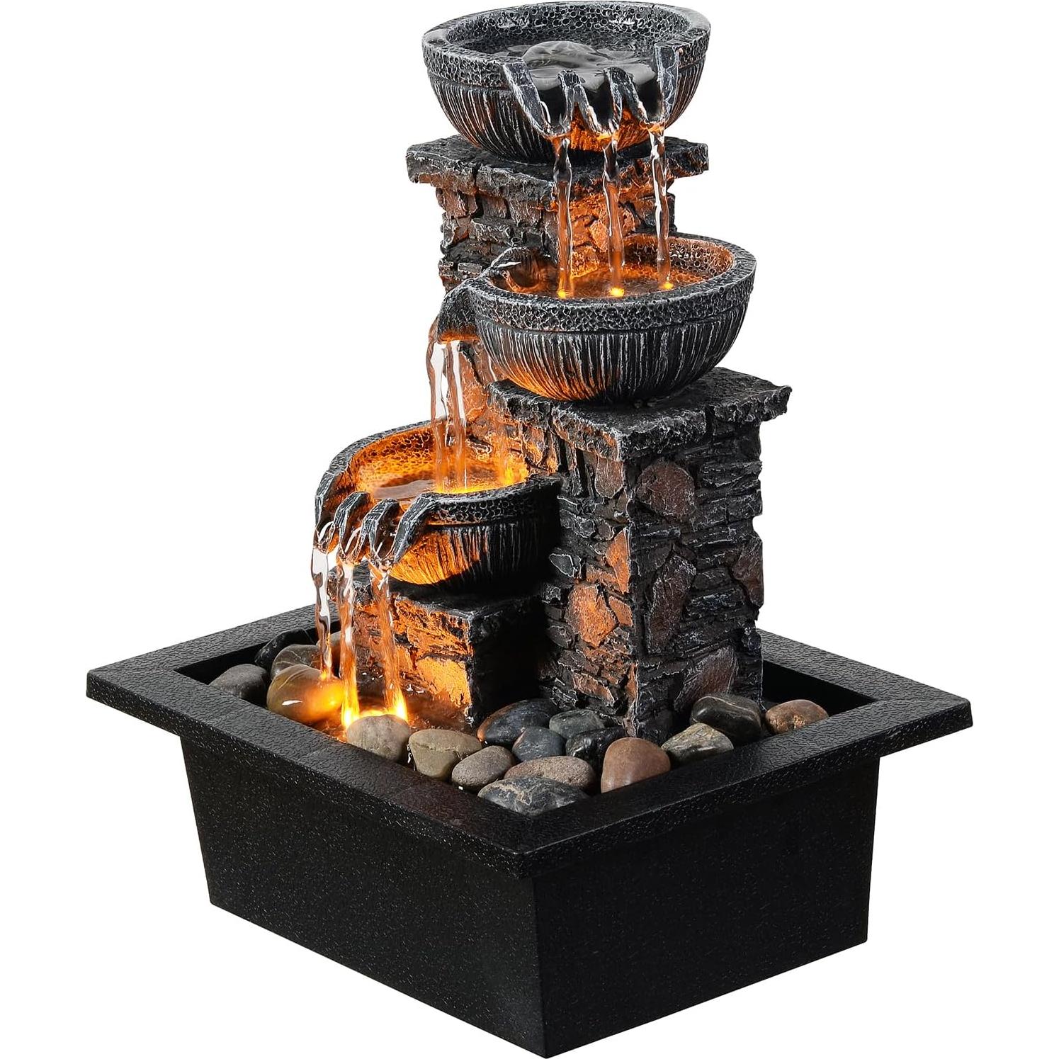 Fuente de Mesa Kalona 3 Cuencos con Luz LED y Sonido de Agua