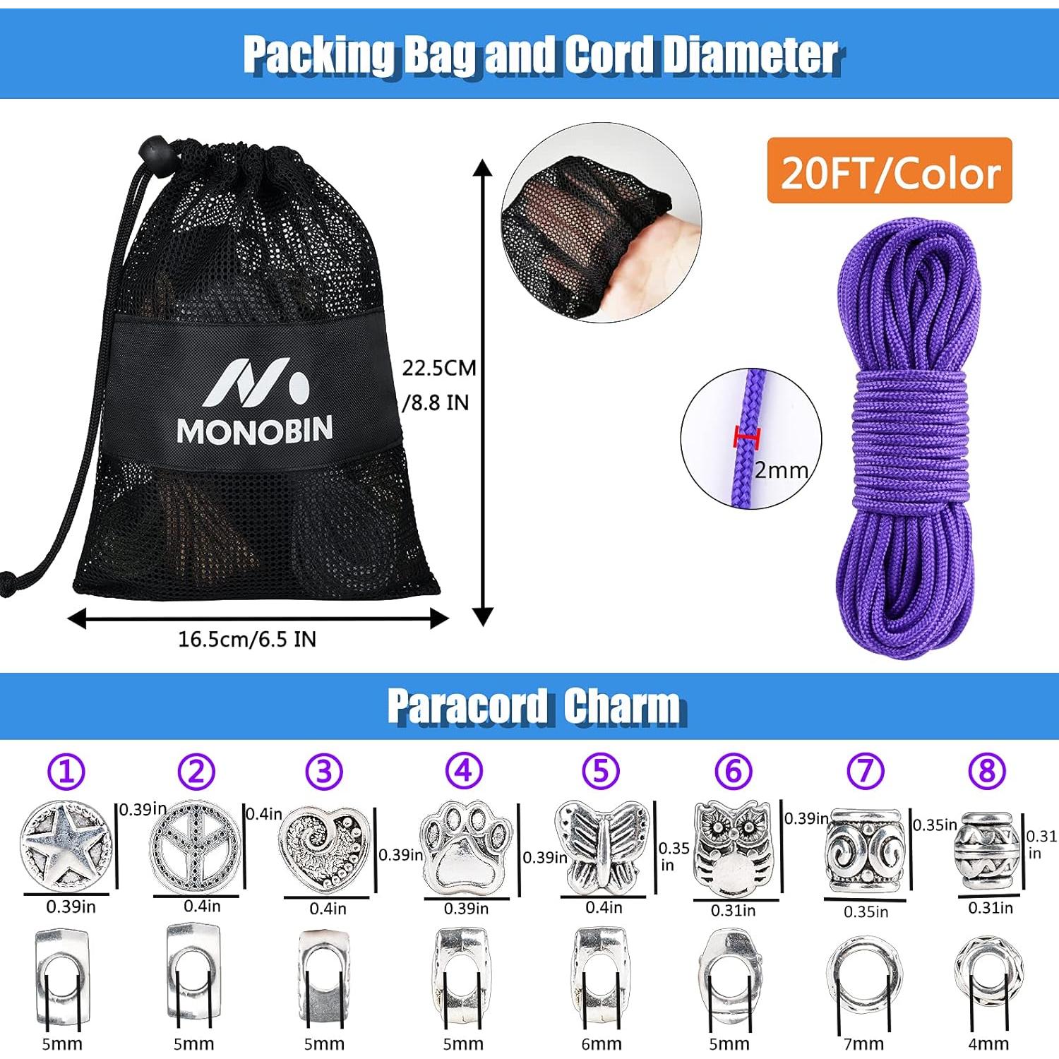 Kit de Paracord Micro MONOBIN 2mm 10 Colores 6.1m Manualidades