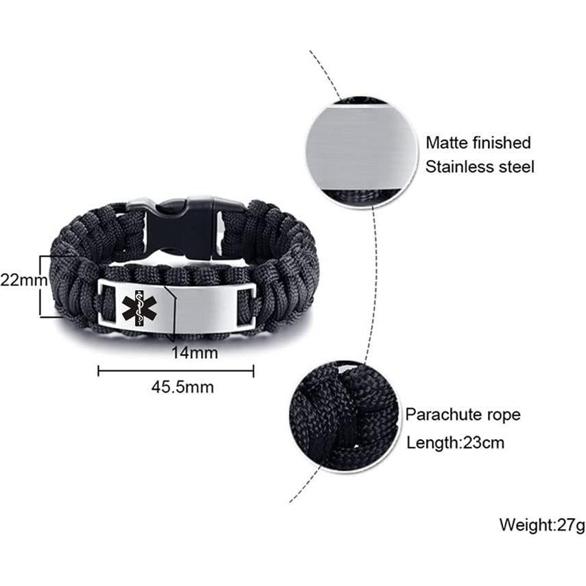 Pulsera de Alerta Médica Personalizada LiFashion con Paracord