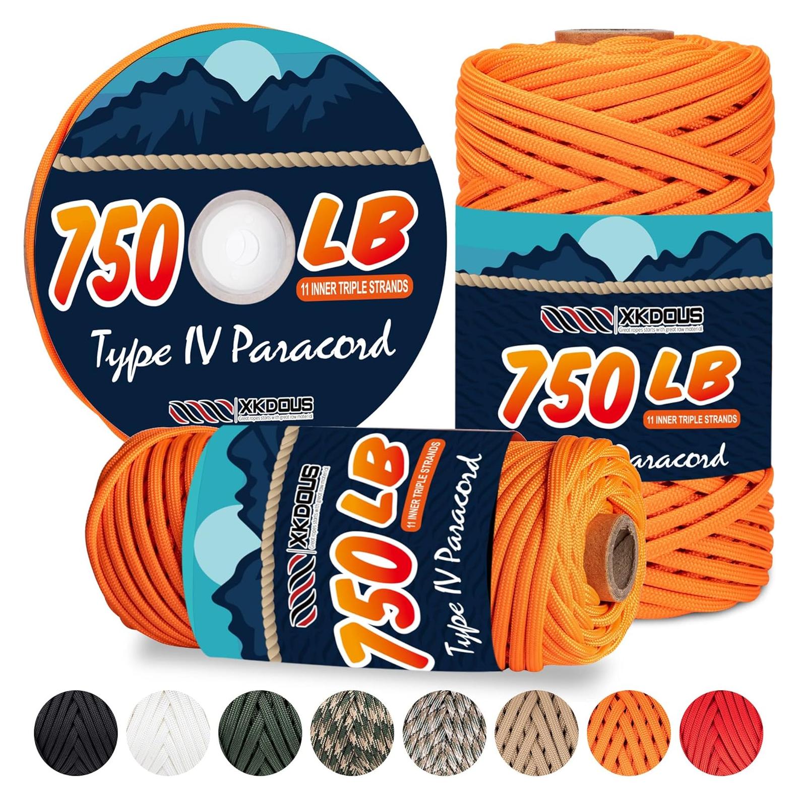 Cuerda Paracord 750 lb XKDOUS 36.576 m Nylon Naranja