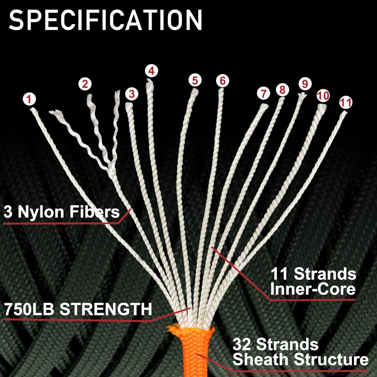 Cuerda Paracord 750 lb XKDOUS 36.576 m Nylon Naranja