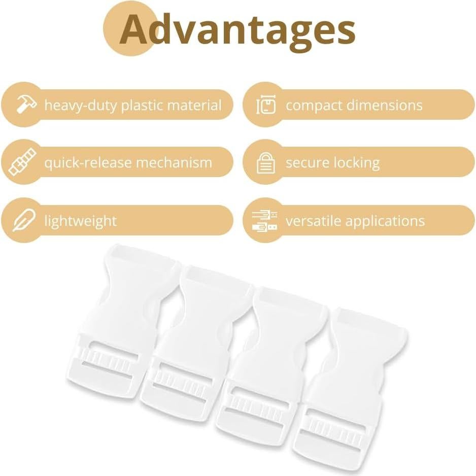 Hebillas de Paracord 16 mm Blancas - Paquete de 4 Clips de Plástico