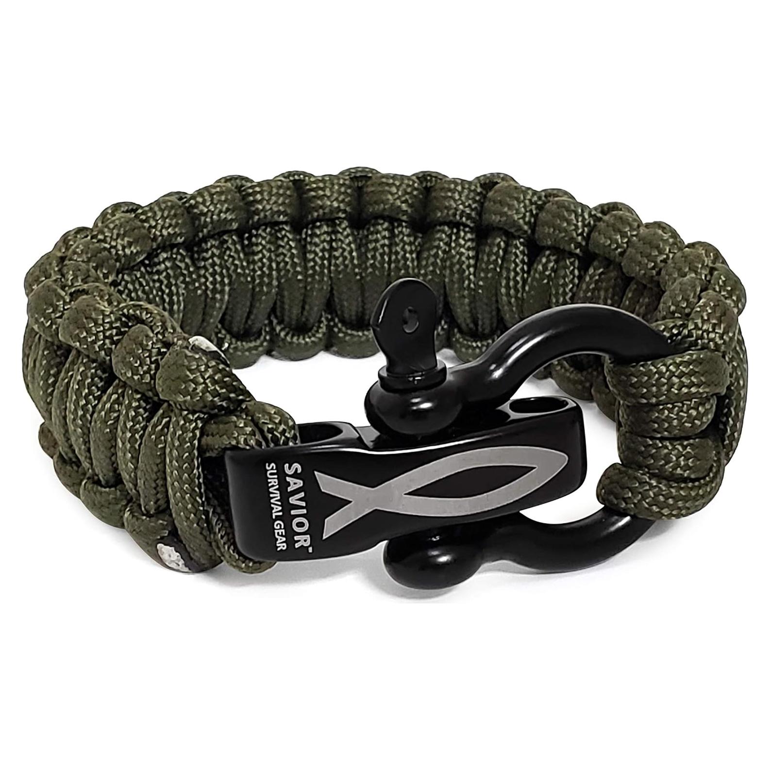 Pulsera de Paracord 550 Savior Survival Gear Verde Militar 25.4 cm