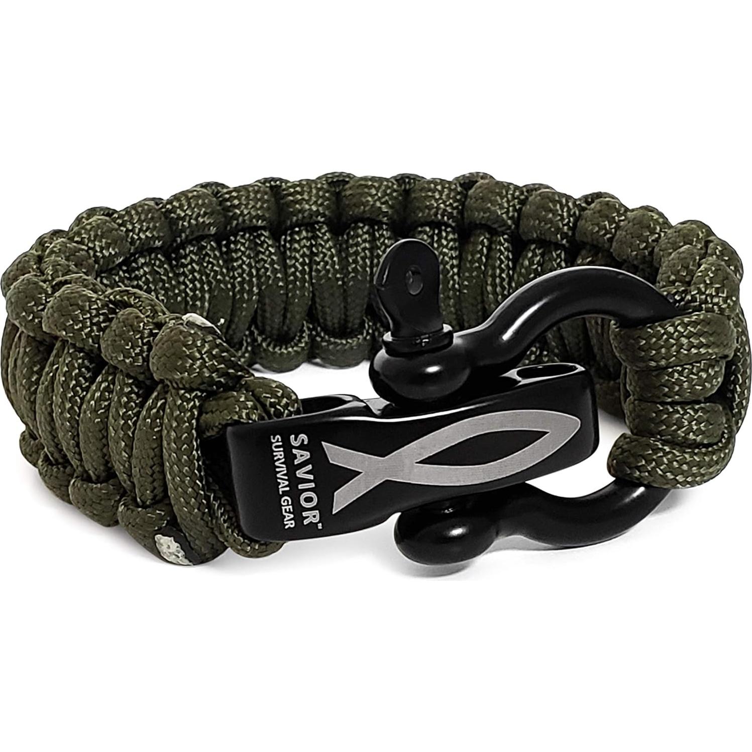 Pulsera de Paracord 550 Savior Survival Gear Verde Militar 25.4 cm