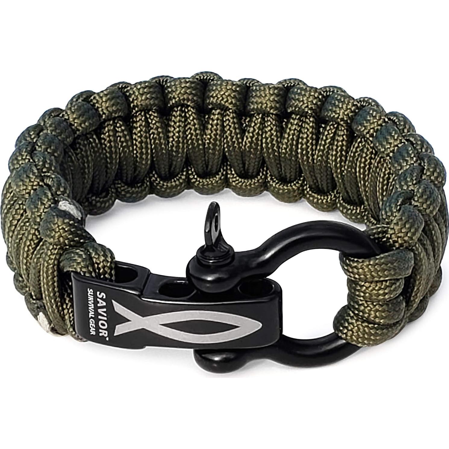 Pulsera de Paracord 550 Savior Survival Gear Verde Militar 25.4 cm