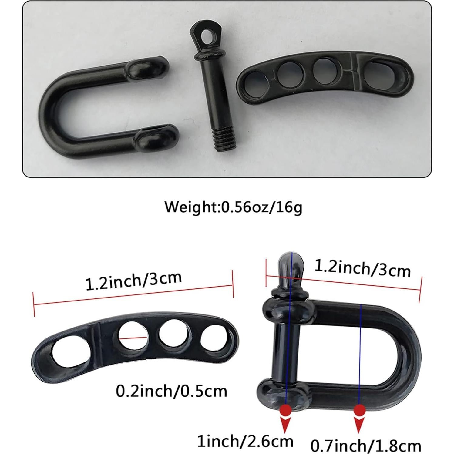 10 Hebillas Ajustables Paracord Negras U100 para Pulseras