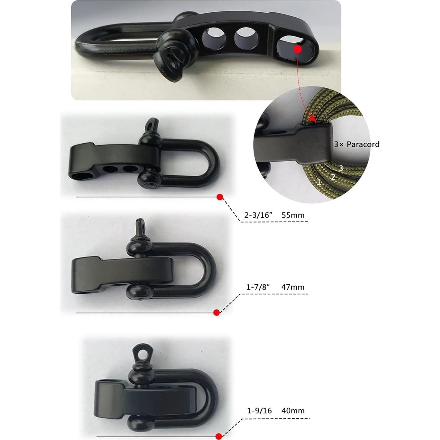 10 Hebillas Ajustables Paracord Negras U100 para Pulseras